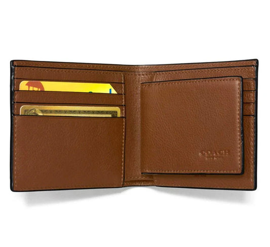 Coach Men's ID Billfold Wallet In Signature Canvas, HONEY BROWN