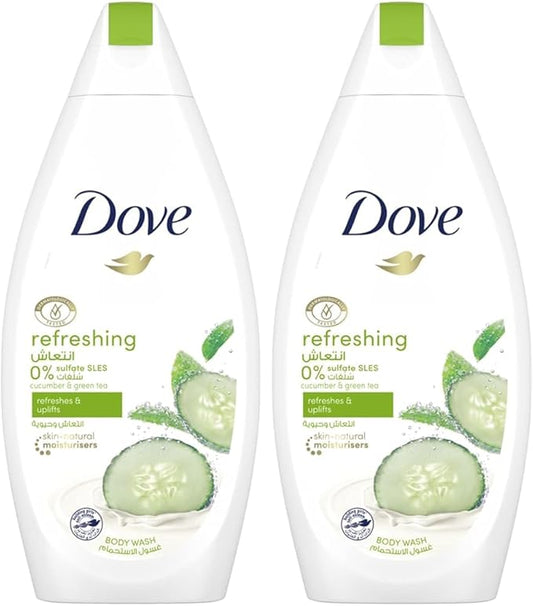 DOVE Refreshing Body Wash, for instant nourishing, Cucumber and Green Tea, No Sulfates or Parabens, 500ml