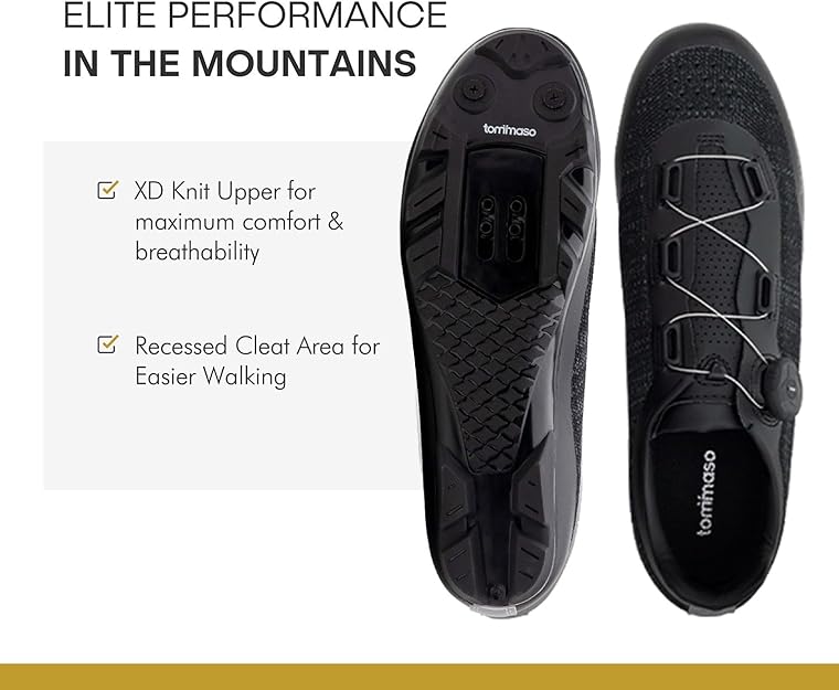 Tommaso Montagna Elite Knit Men's MTB Mountain Cycling Shoe with Quick Lace Compatible with SPD Cleats, Black