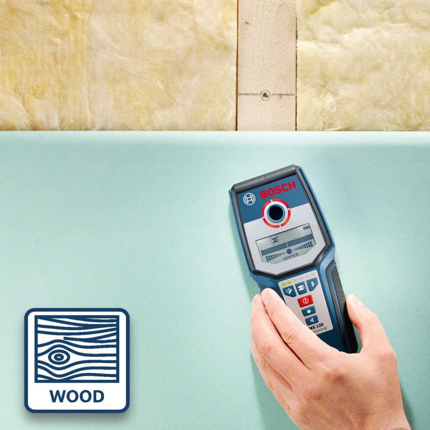 Bosch Professional Stud Finder GMS 120 (Drill Hole Marker, max. Detection Depth Wood/Magnetic Metal/Non-Magnetic Metal/Live Cable: 38/120/80/50 mm, in Cardboard Box)