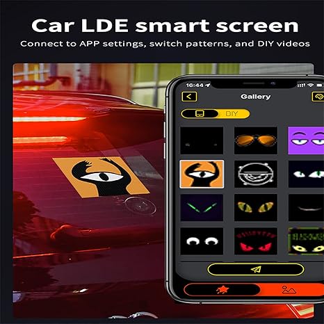 Jucyuanhang Bluetooth App Control LED Sign, 5.1 * 5.1 In APP Control RGB LED Car Rear Window Expression Screen