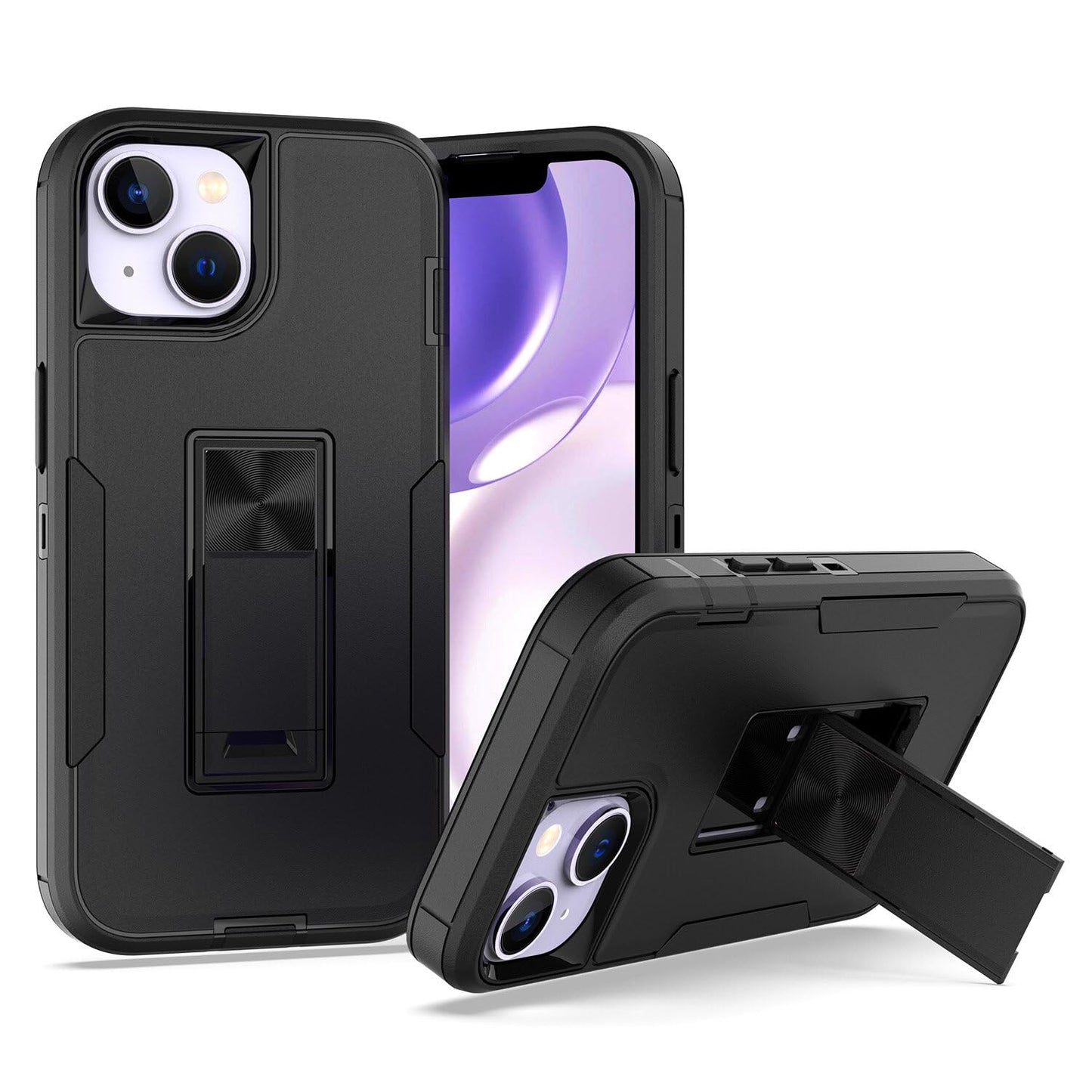 Mavis's Diary Phone Case Compatible for iPhone 15 Case Silicone Cover with Foldable Holder Kickstand Bumper, Heavy Duty Protection Solid Shockproof Protector Magnetic Car Mount-Black