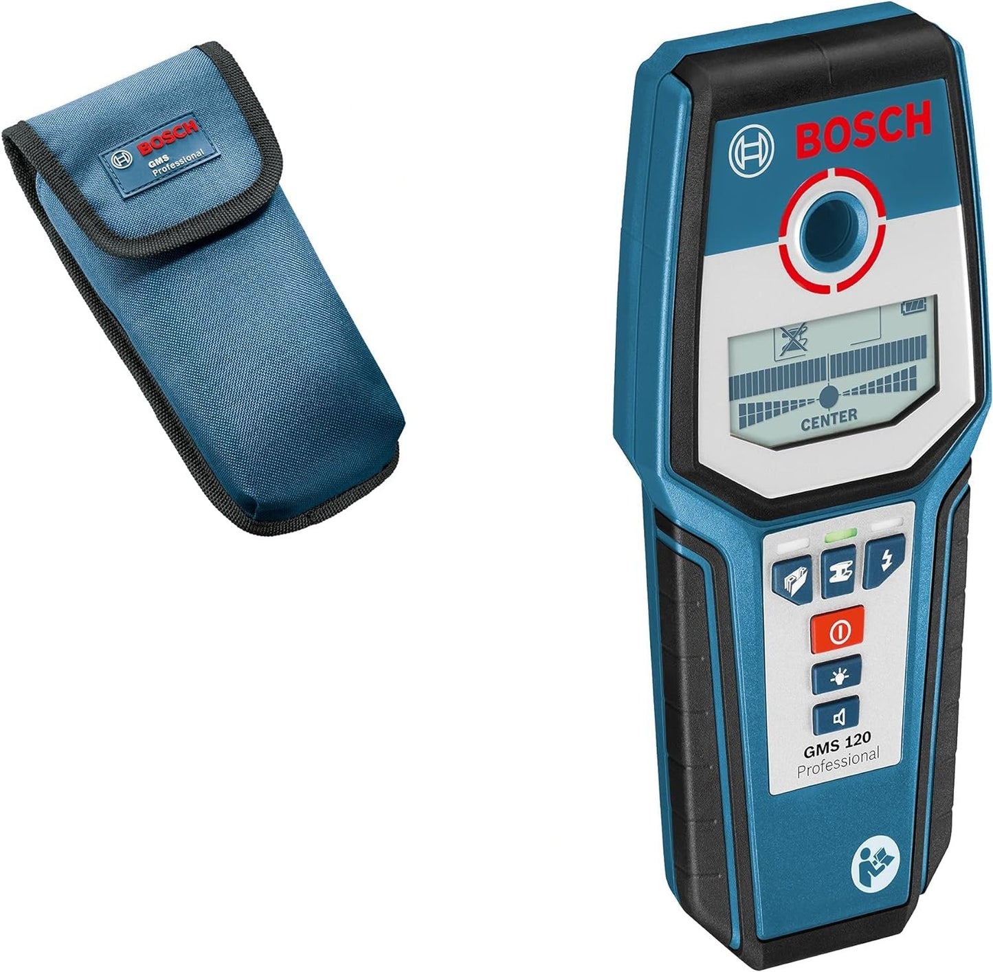 Bosch Professional Stud Finder GMS 120 (Drill Hole Marker, max. Detection Depth Wood/Magnetic Metal/Non-Magnetic Metal/Live Cable: 38/120/80/50 mm, in Cardboard Box)