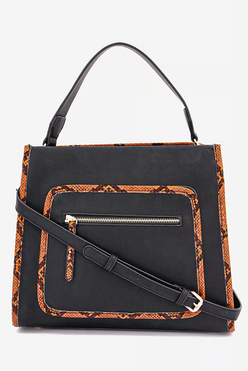 Women Snake Skin Lining Satchel Bag