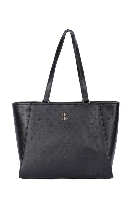 Pierre Cardin Women's Shoulder Bag with Gold Zip and Gold Logo in Black
