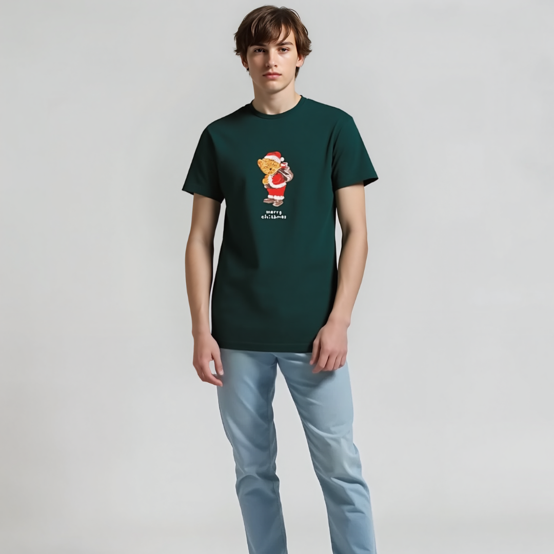 Denim & Flowers Ricky Singh  ROUND NECK T-shirt (MODEL 14) Merry Christmas