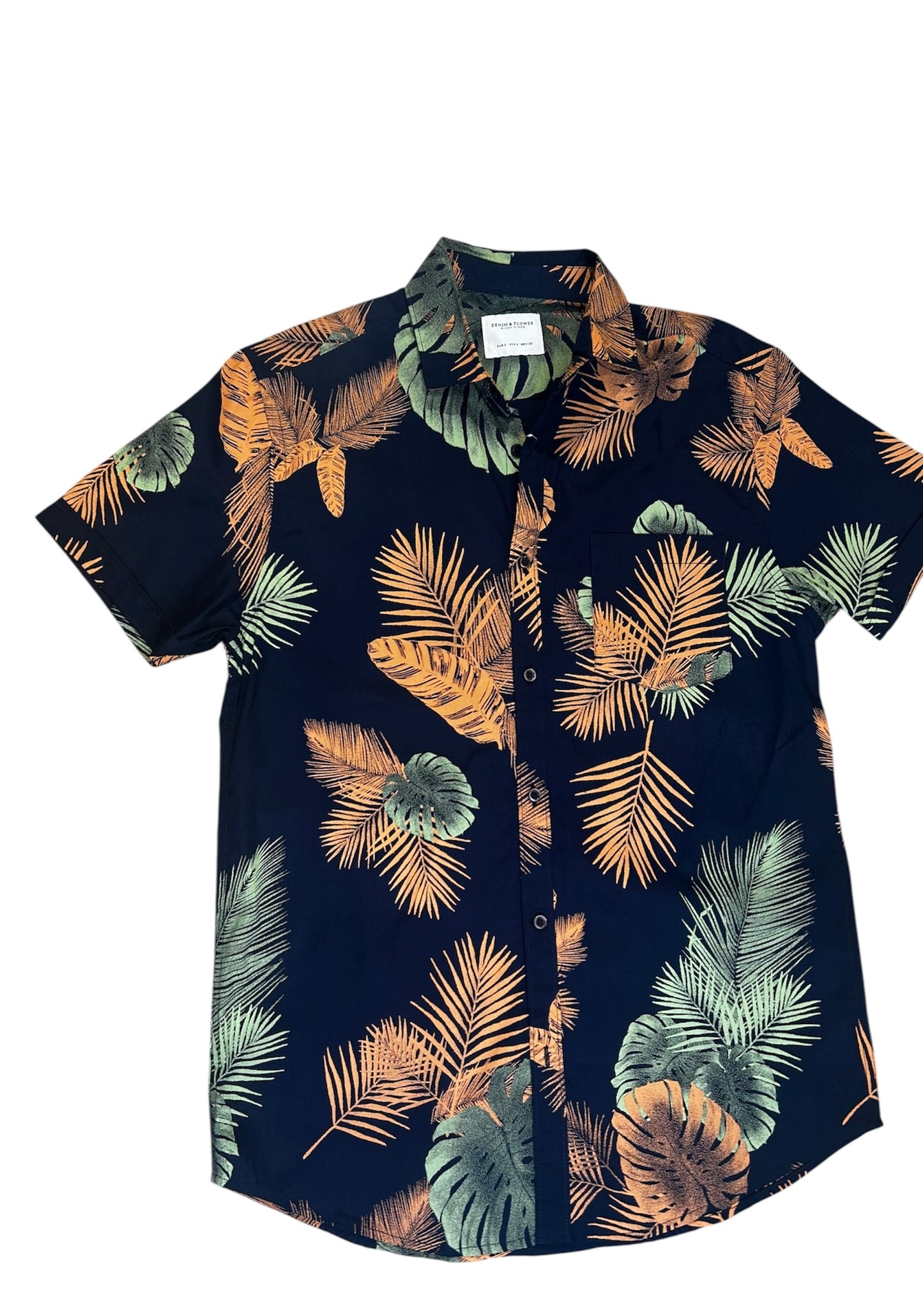 Denim & Flower Ricky Singh Men’s Leaf Print Half Sleeve Shirt – Casual Summer Wear
