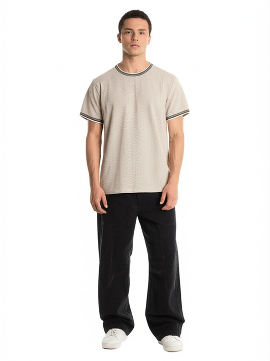 Cactus Man Men’s Beige Half-Sleeve T-Shirt – Comfortable Casual Wear