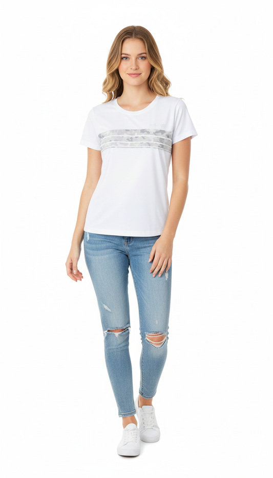 Dunlop Motorsport women's white T Shirt with Cameo Print