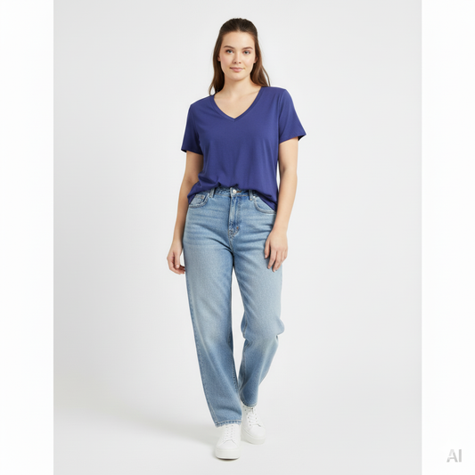 FOREVER 21+ WOMEN'S BLUE V NECK T SHIRT