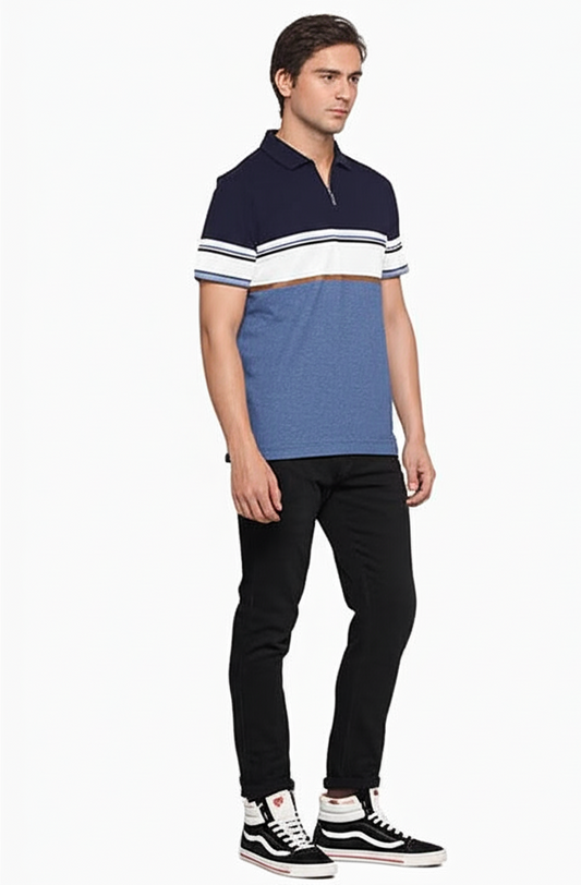 Cactus Boys Dark Blue & White Half Sleeve T-Shirt