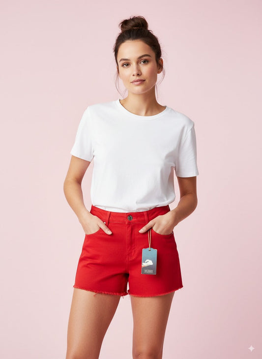 BERSHKA BOTTOMS DEPARTMENT Women's Jeans Shorts Color: Red