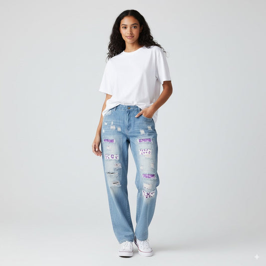 WOMEN'S RIPPED JEANS LIGHT BLUE
