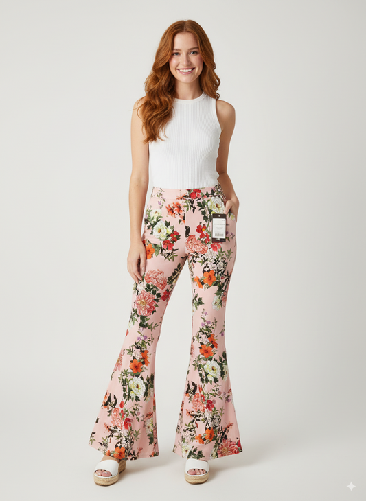 Bershka pink plazo with floral print