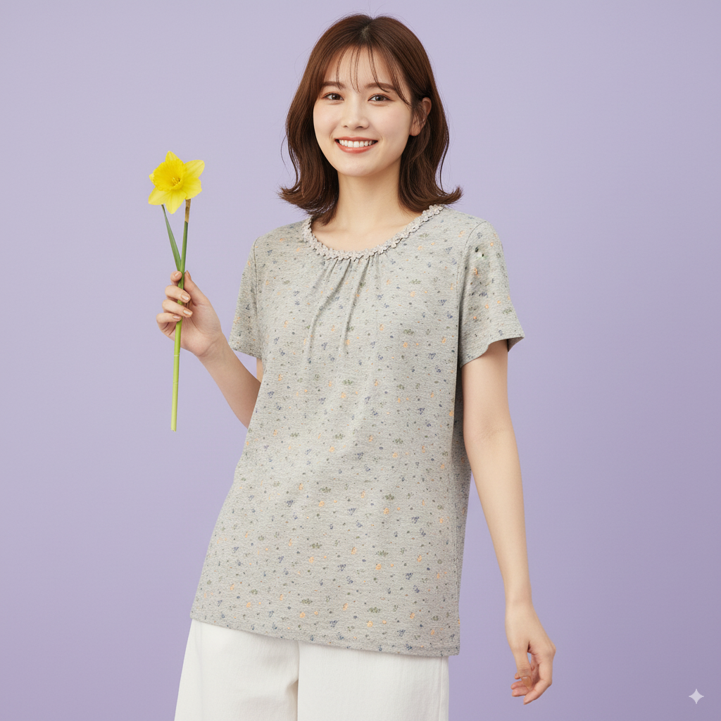 ANNA ALICE Grey Printed Night Time Women's Top