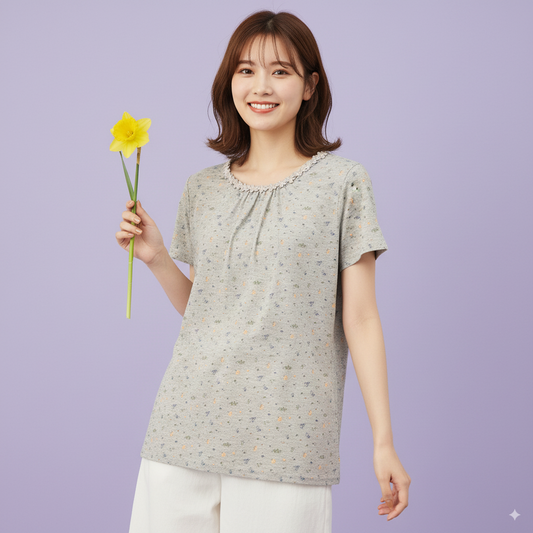 ANNA ALICE Grey Printed Night Time Women's Top