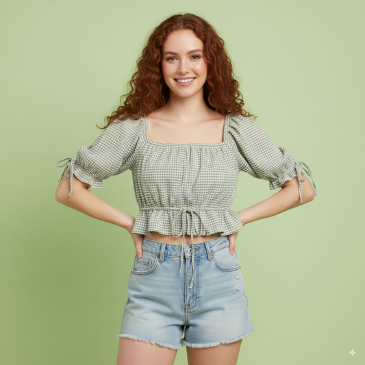 FOREVER 21 Green and White Checkered Women's Crop Top