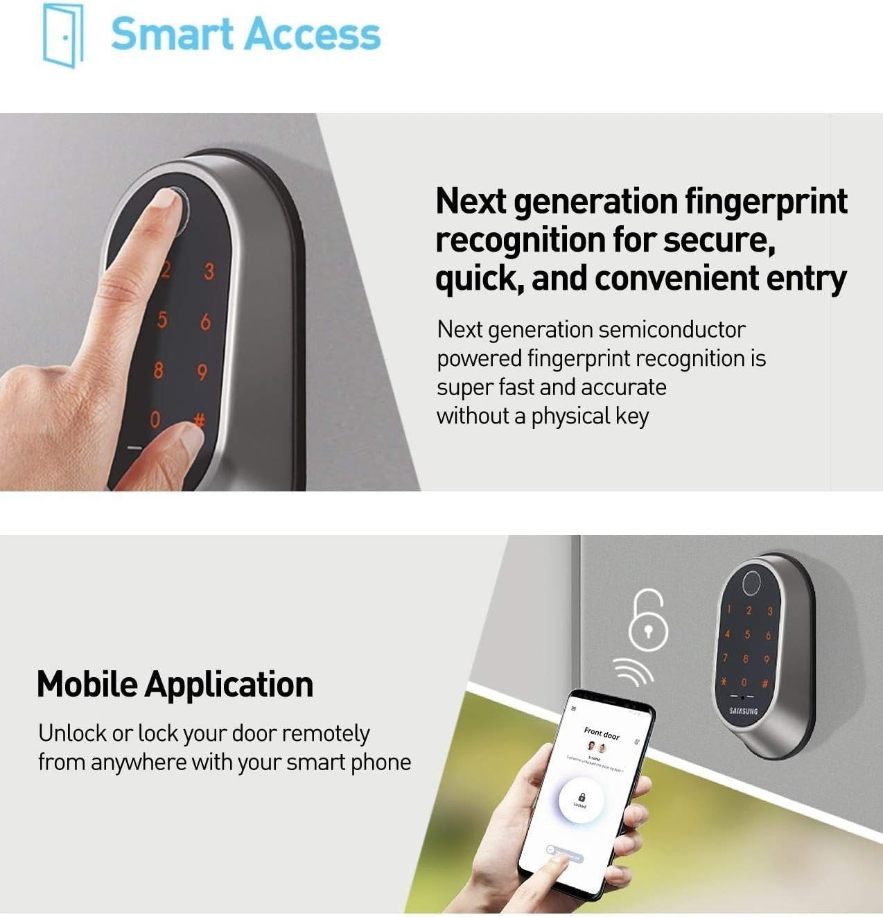 Samsung SHP-A30FCDS Smart Wi-Fi Biometric Deadbolt Door Lock Satin Nickel