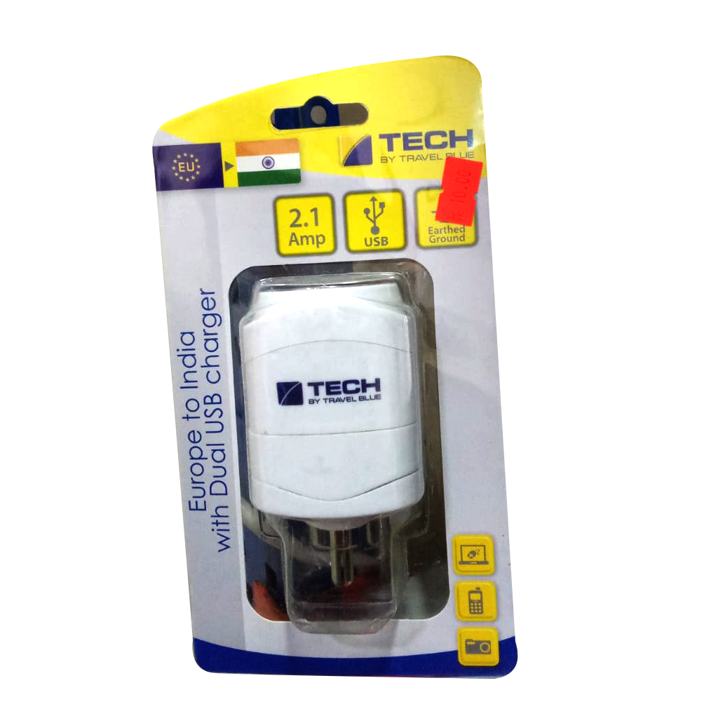 TECH TBU-943 Travel Adapter with Dual USB Charger – For Use in India & Europe