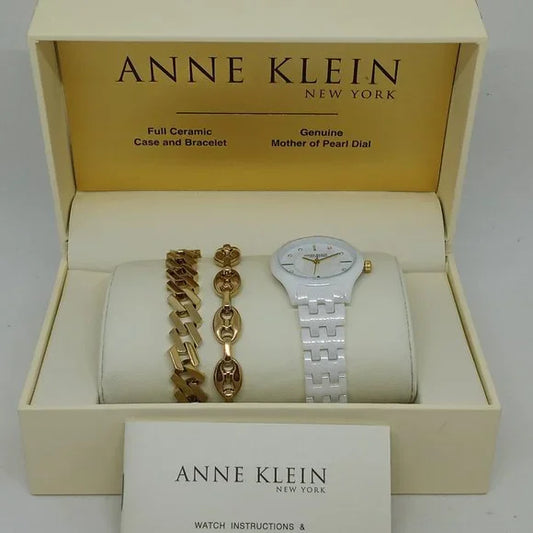 Anne Klein Women's 32mm Ceramic Quartz Watch + Bracelet Set