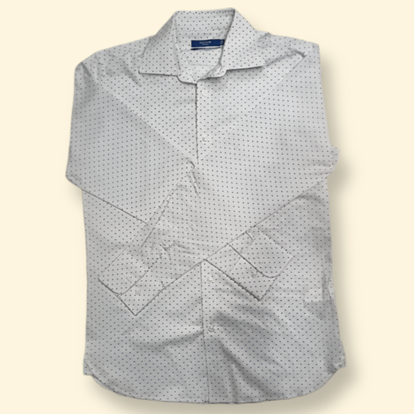 Sacoor Brothers Men's Slim Fit White Shirt with Blue Polka Dot Pattern – Classic Formal Wear