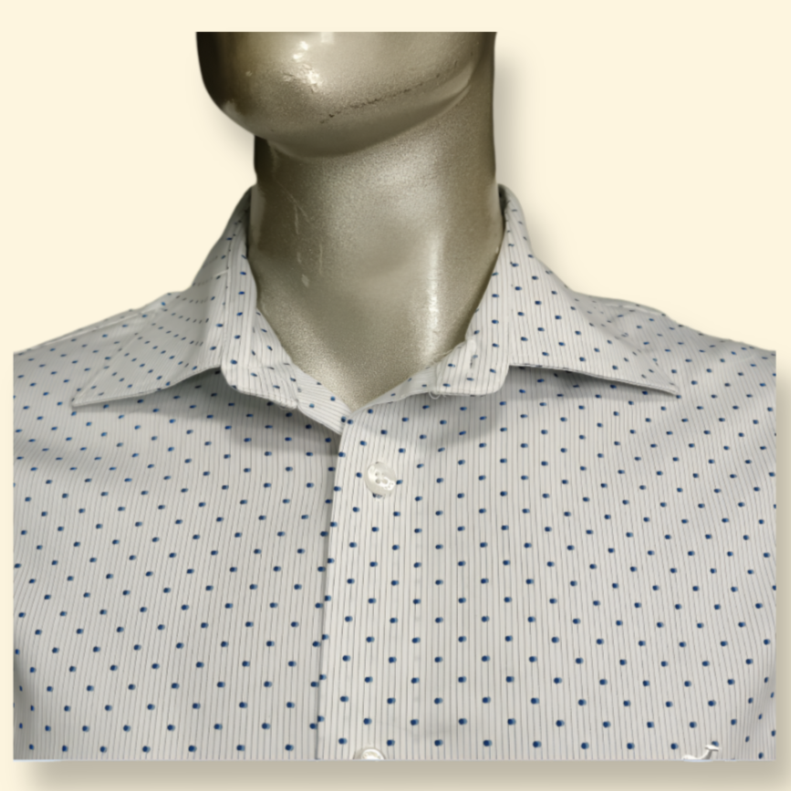 Sacoor Brothers Men's Slim Fit White Shirt with Blue Polka Dot Pattern – Classic Formal Wear