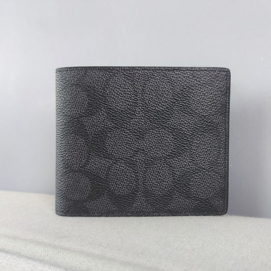 Coach Grey Signature Leather Wallet with Removable Card Holder