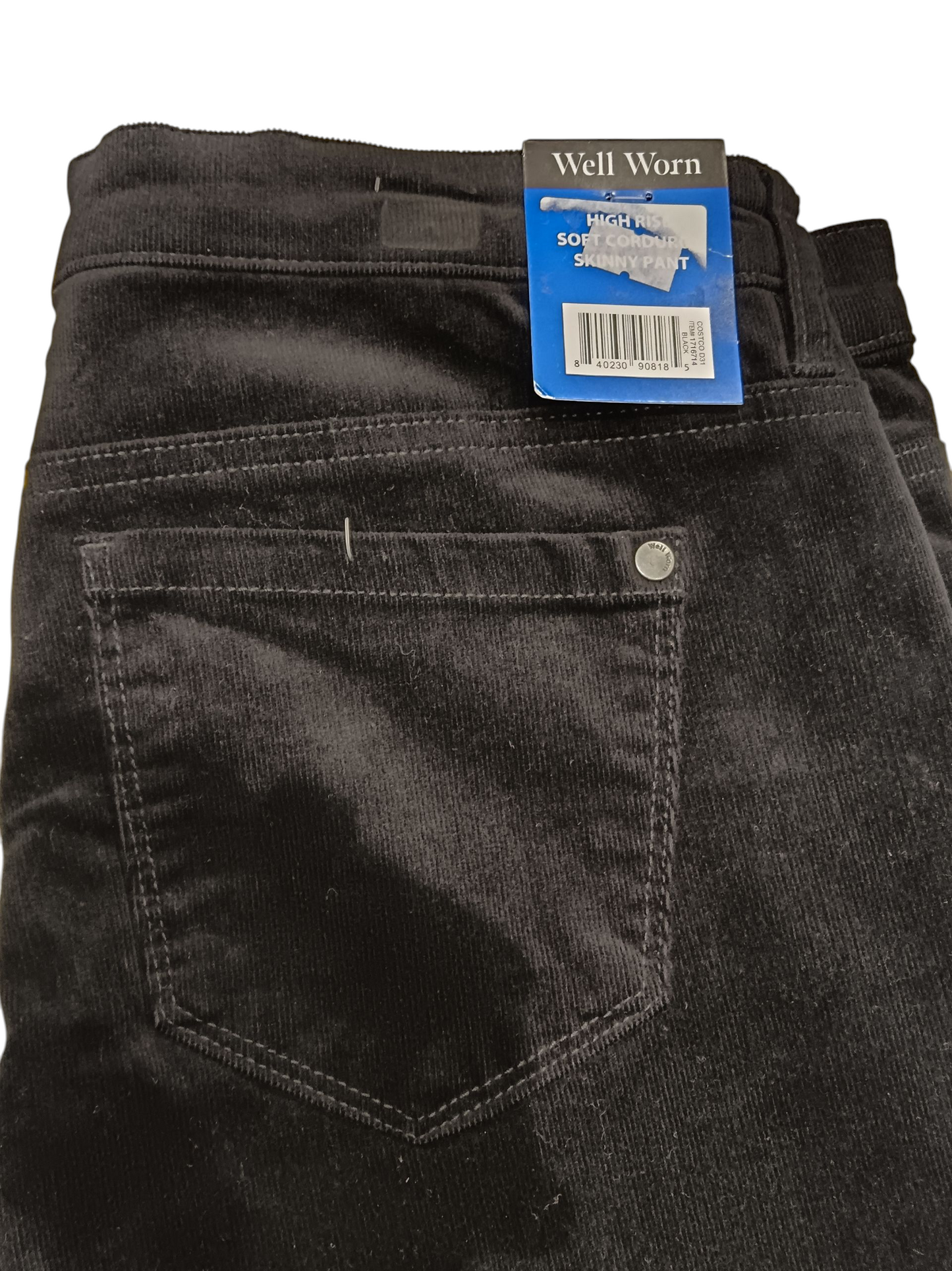 SIZE: 30 - Well Worn Women High Rise Corduroy Skinny Pant (Black 10/30)