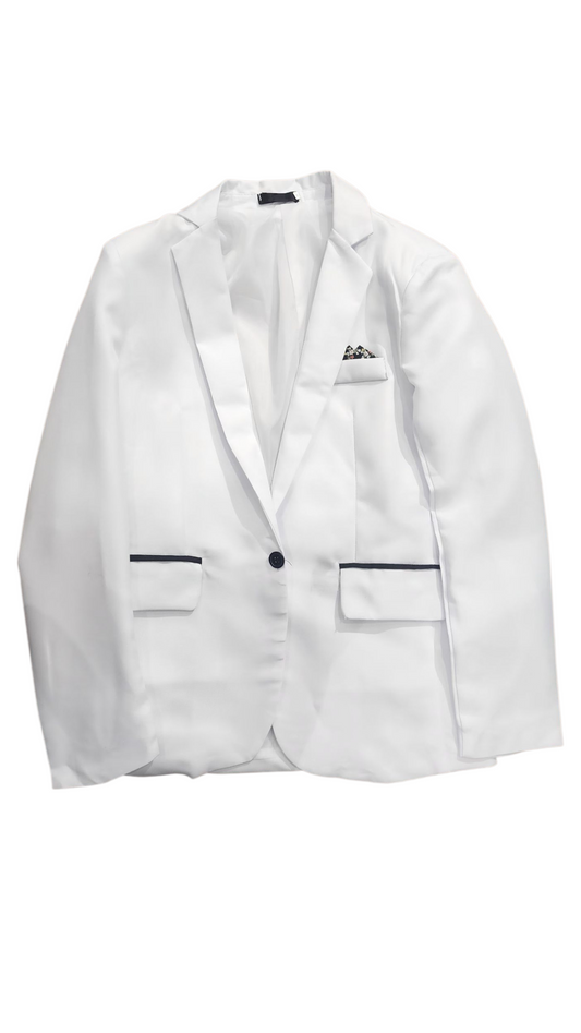 White Women's Blazer Jacket with Pocket Square
