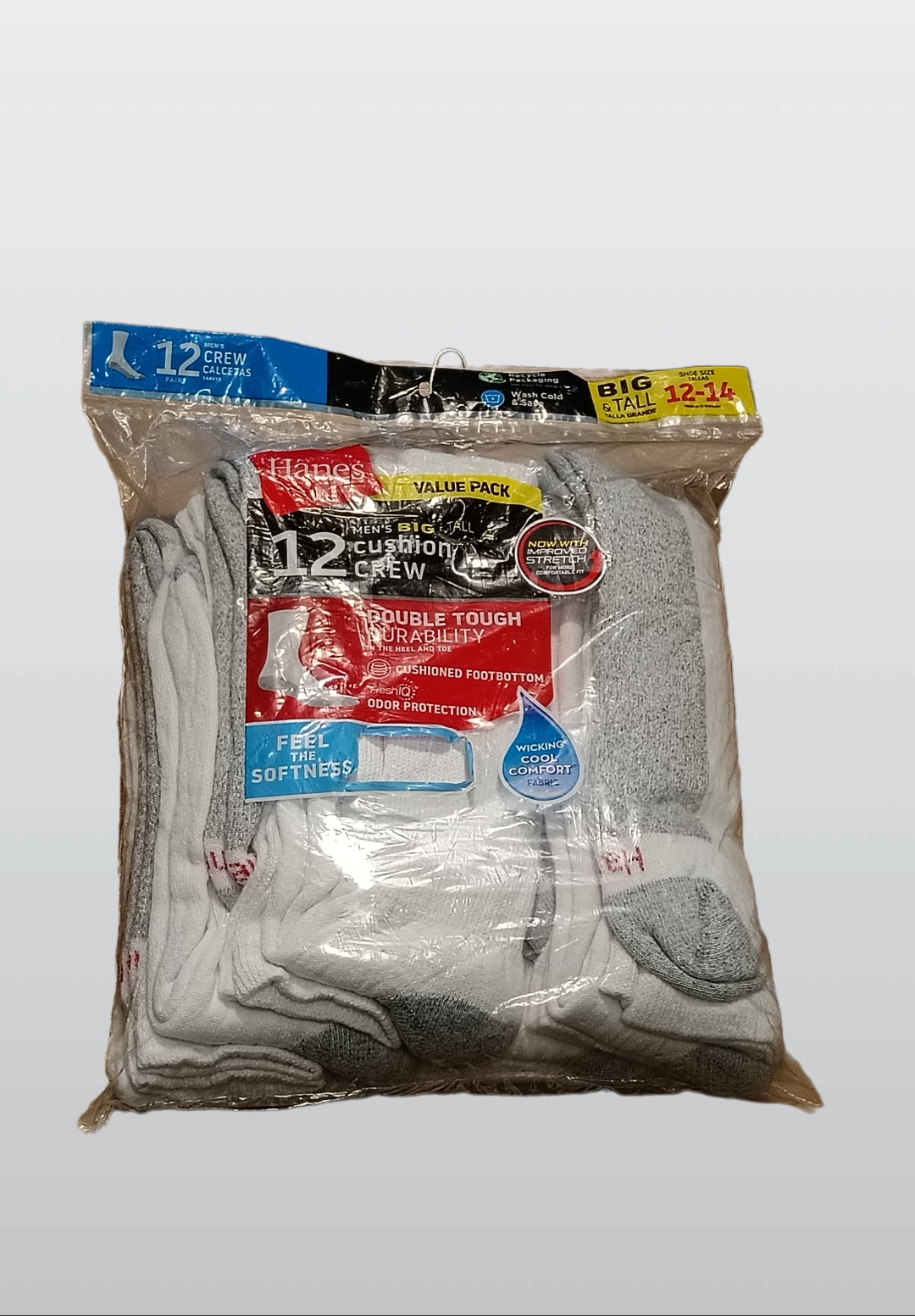 Hanes  MENS BIG & TALL CUSHION CREW VALUE PACK  12PAIRS