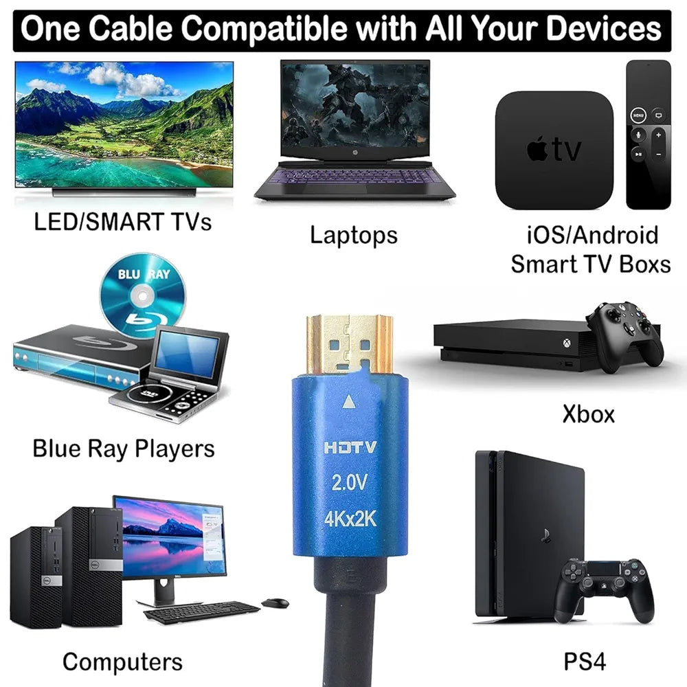 KICO
HDMI Cable (10m) 4K 60HZ, HDMI 2.0 High Speed 18Gbps HDCP 2.2 HDR/3D (2160P/1080P) Audio Return (ARC) Cable for (Display/X~Box/PS5/PS3/4) (Black/Blue) (10m)) by S