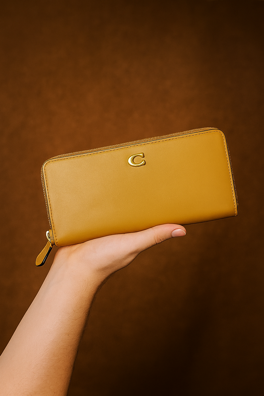 Coach Classic Tan Leather Wallet with Gold Accent