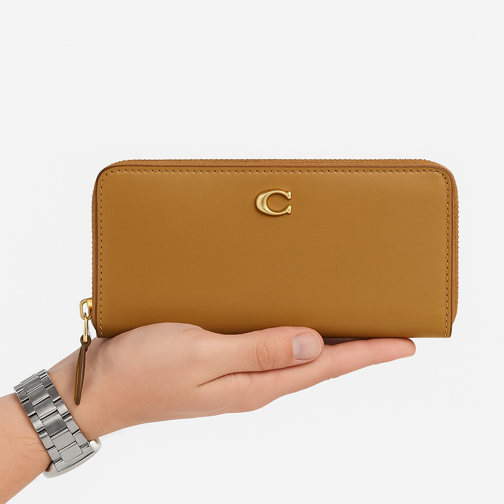 Coach Classic Tan Leather Wallet with Gold Accent