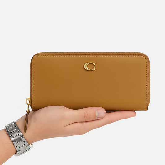 Coach Classic Tan Leather Wallet with Gold Accent