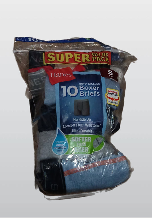 SIZE: S(6-8) - Hanes Boys’ Comfort Flex Tagless Boxer Briefs, 10 Pack