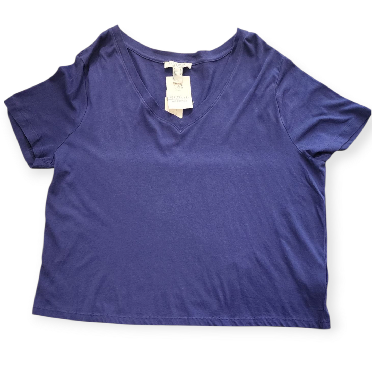 FOREVER 21+ WOMEN'S BLUE V NECK T SHIRT